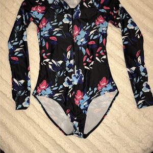 Floral Long Sleeve Kids One Piece Swimsuit